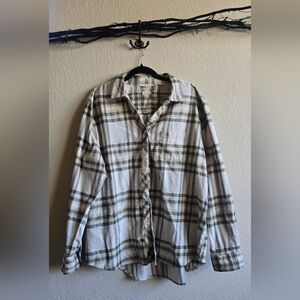 Men's Plaid Shirt - Green and White